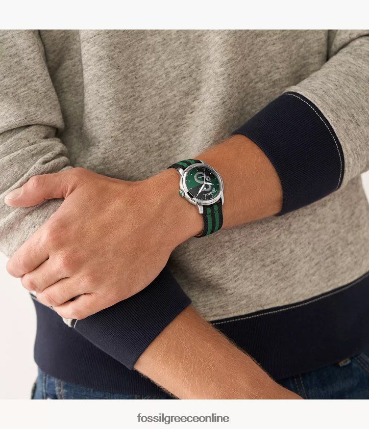 Fossil γυναίκες Περιορισμένης έκδοσης ρολόι νάιλον από σλυθερίνη τριών χεριών Χάρι Πότερ FVT06R182 αξεσουάρ πράσινο/μαύρο