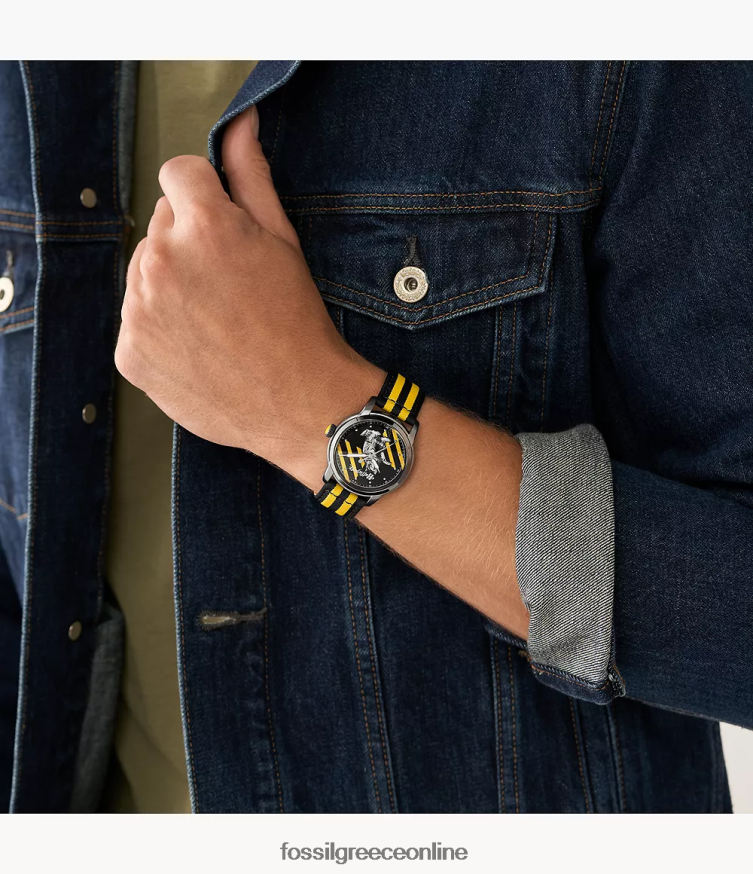 Fossil γυναίκες περιορισμένης έκδοσης ρολόι νάιλον χάρι Πότερ τριών χεριών FVT06R194 αξεσουάρ μαύρο/κίτρινο