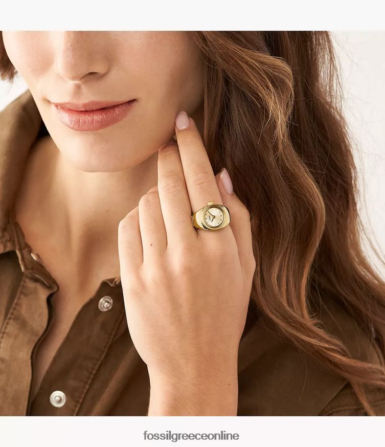 Fossil γυναίκες δαχτυλίδι ρολογιού δύο χεριών από ανοξείδωτο ατσάλι FVT06R22 παρακολουθώ χρυσός τόνος