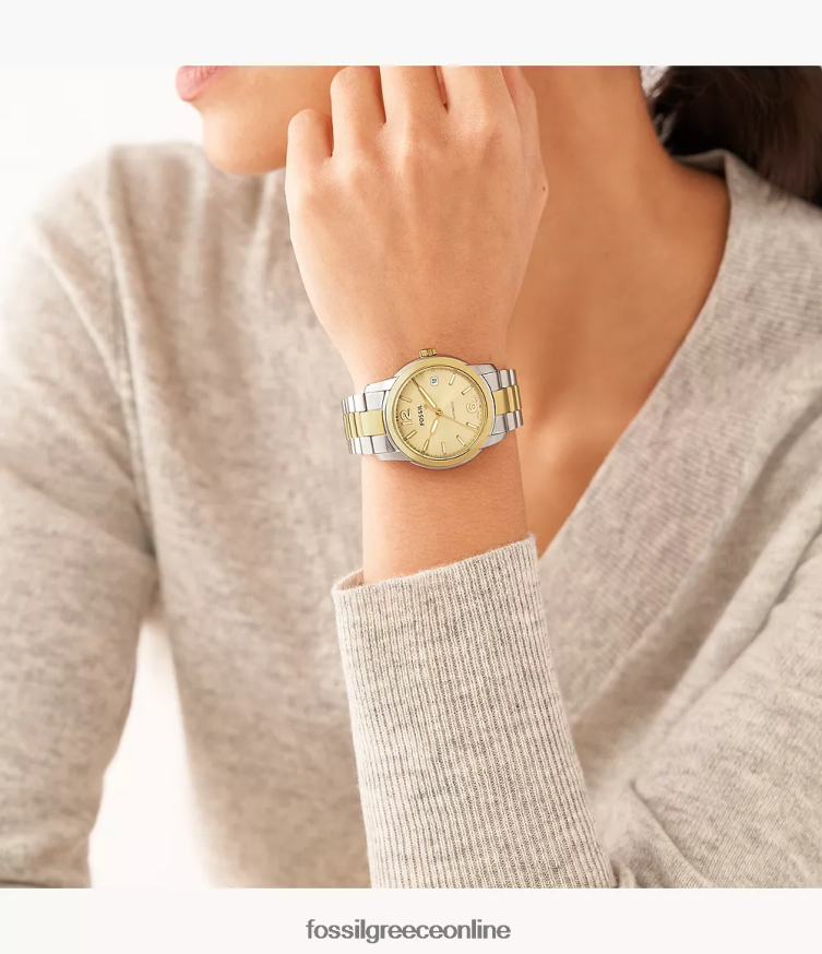 Fossil γυναίκες κληρονομιά αυτόματο ρολόι από ανοξείδωτο ατσάλι FVT06R24 παρακολουθώ διχρωμία