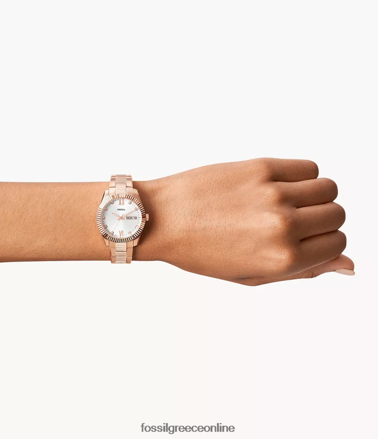 Fossil γυναίκες κόκκινο ρολόι τριών χεριών από ανοξείδωτο ατσάλι FVT06R276 παρακολουθώ ροζ χρυσός τόνος