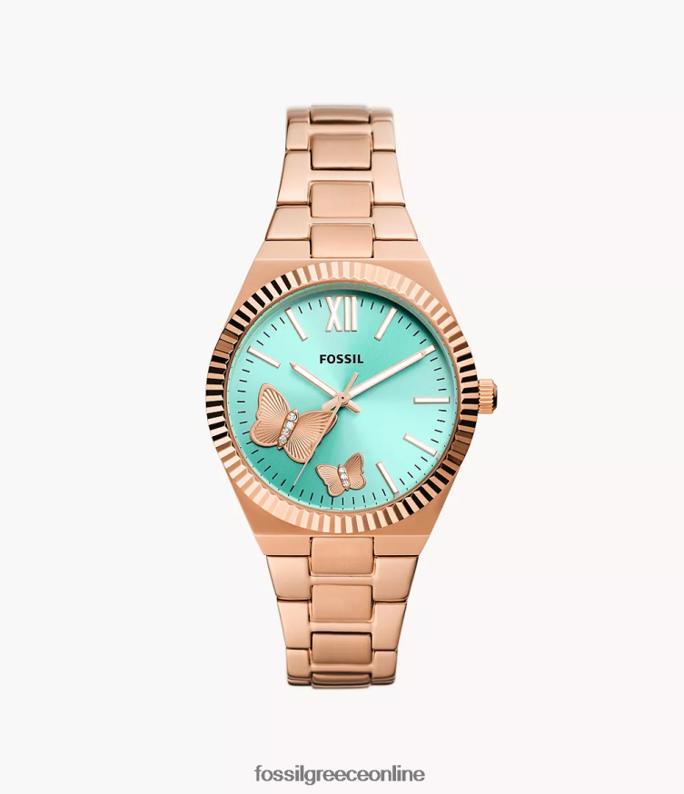 Fossil γυναίκες κόκκινο ρολόι τριών χεριών από ανοξείδωτο ατσάλι FVT06R47 παρακολουθώ ροζ χρυσός τόνος