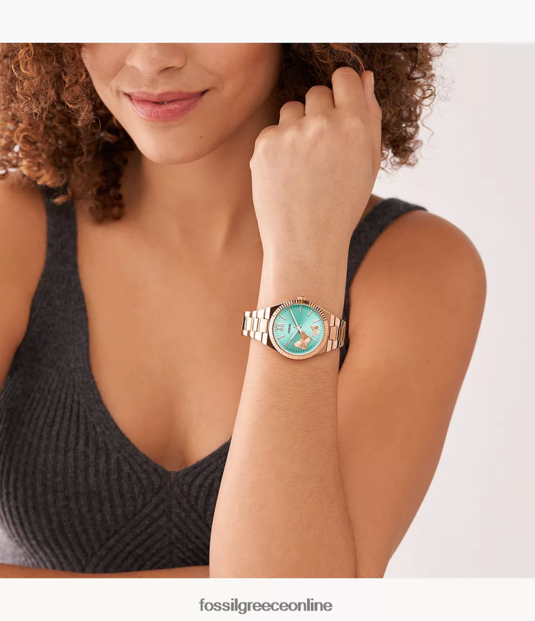 Fossil γυναίκες κόκκινο ρολόι τριών χεριών από ανοξείδωτο ατσάλι FVT06R47 παρακολουθώ ροζ χρυσός τόνος