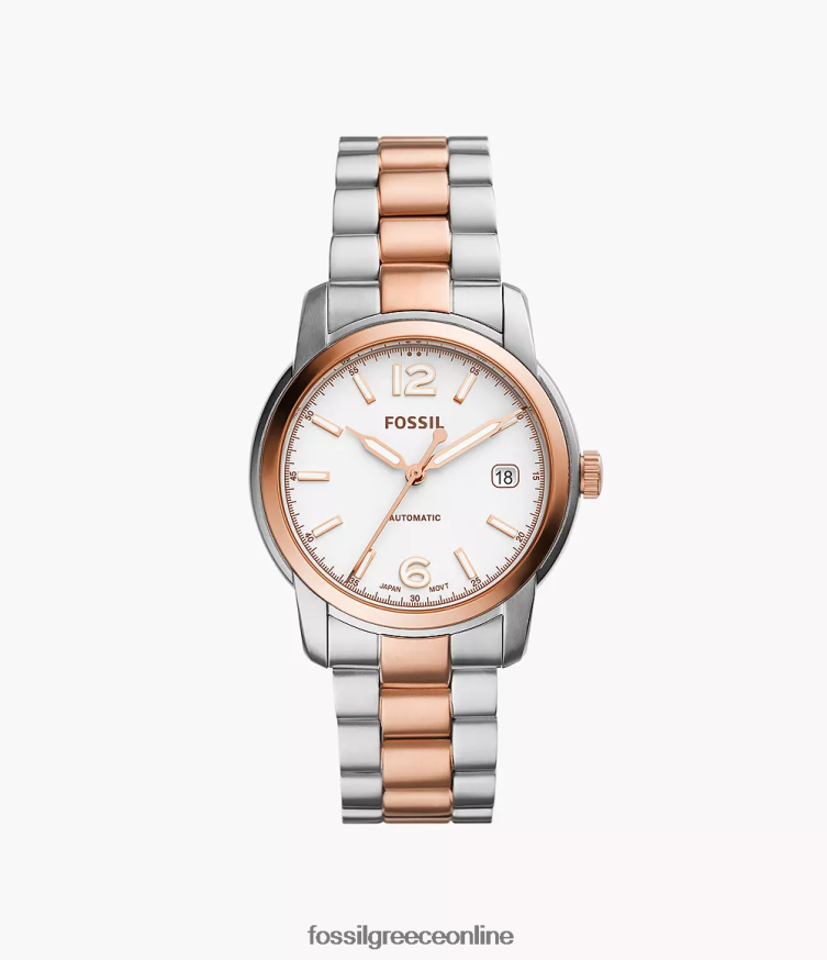 Fossil γυναίκες κληρονομιά αυτόματο ρολόι από ανοξείδωτο ατσάλι FVT06R75 παρακολουθώ διχρωμία