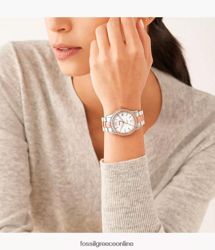 Fossil γυναίκες κληρονομιά αυτόματο ρολόι από ανοξείδωτο ατσάλι FVT06R75 παρακολουθώ διχρωμία