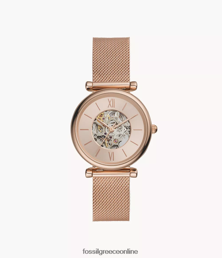 Fossil γυναίκες carlie αυτόματο ρολόι από ανοξείδωτο ατσάλι FVT06R112 παρακολουθώ ροζ χρυσός τόνος