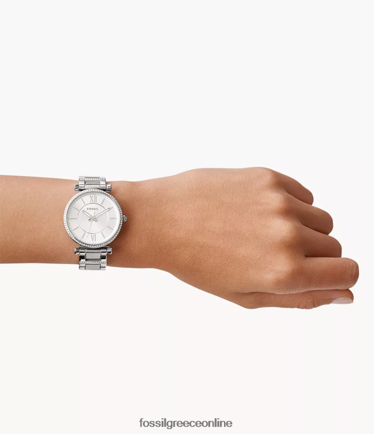 Fossil γυναίκες carlie ρολόι τριών χεριών από ανοξείδωτο ατσάλι FVT06R42 παρακολουθώ ασήμι