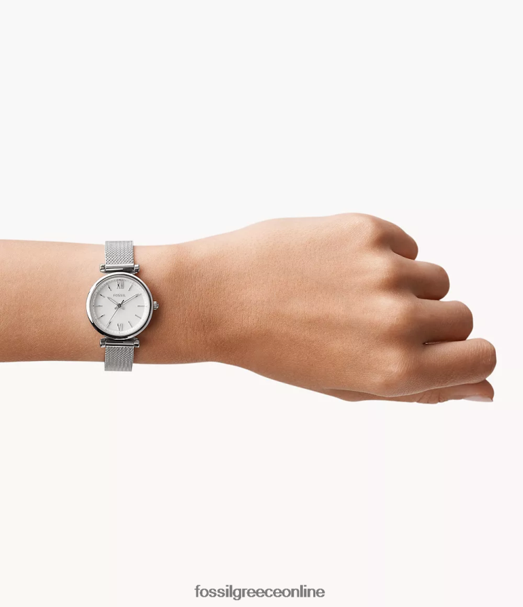 Fossil γυναίκες carlie ρολόι τριών χεριών από ανοξείδωτο ατσάλι FVT06R49 παρακολουθώ απλό ατσάλι