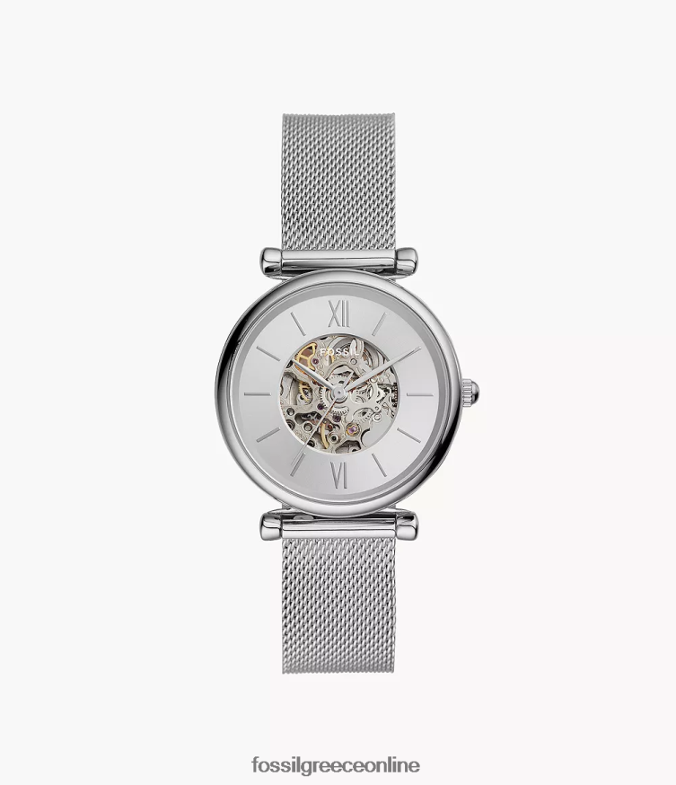 Fossil γυναίκες carlie αυτόματο ρολόι από ανοξείδωτο ατσάλι FVT06R62 παρακολουθώ ασημί-τόνος