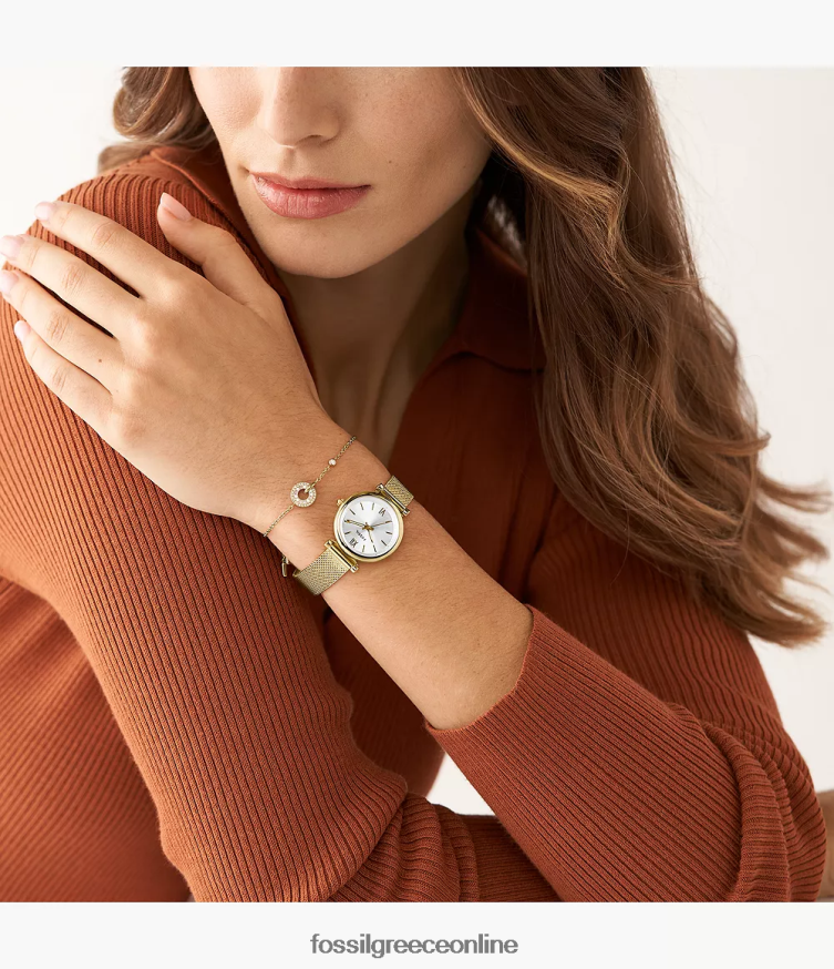 Fossil γυναίκες carlie σετ ρολογιών και κοσμημάτων τριών χεριών από ανοξείδωτο ατσάλι FVT06R63 παρακολουθώ χρυσός τόνος