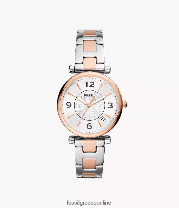Fossil γυναίκες ρολόι carlie από ανοξείδωτο ατσάλι με τρία χέρια FVT06R64 παρακολουθώ διχρωμία