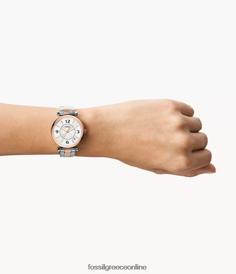 Fossil γυναίκες ρολόι carlie από ανοξείδωτο ατσάλι με τρία χέρια FVT06R64 παρακολουθώ διχρωμία