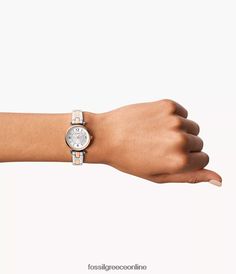 Fossil γυναίκες carlie ρολόι τριών χεριών από ανοξείδωτο ατσάλι FVT06R79 παρακολουθώ διχρωμία