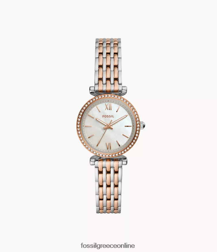 Fossil γυναίκες carlie mini ρολόι τριών χεριών από ανοξείδωτο ατσάλι FVT06R74 παρακολουθώ διχρωμία