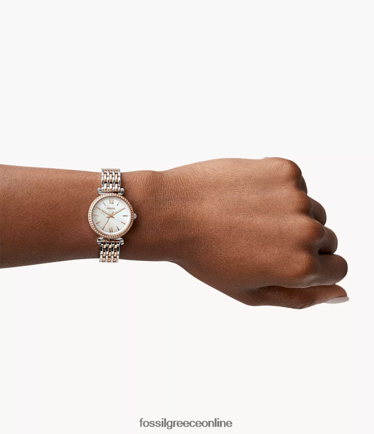 Fossil γυναίκες carlie mini ρολόι τριών χεριών από ανοξείδωτο ατσάλι FVT06R74 παρακολουθώ διχρωμία