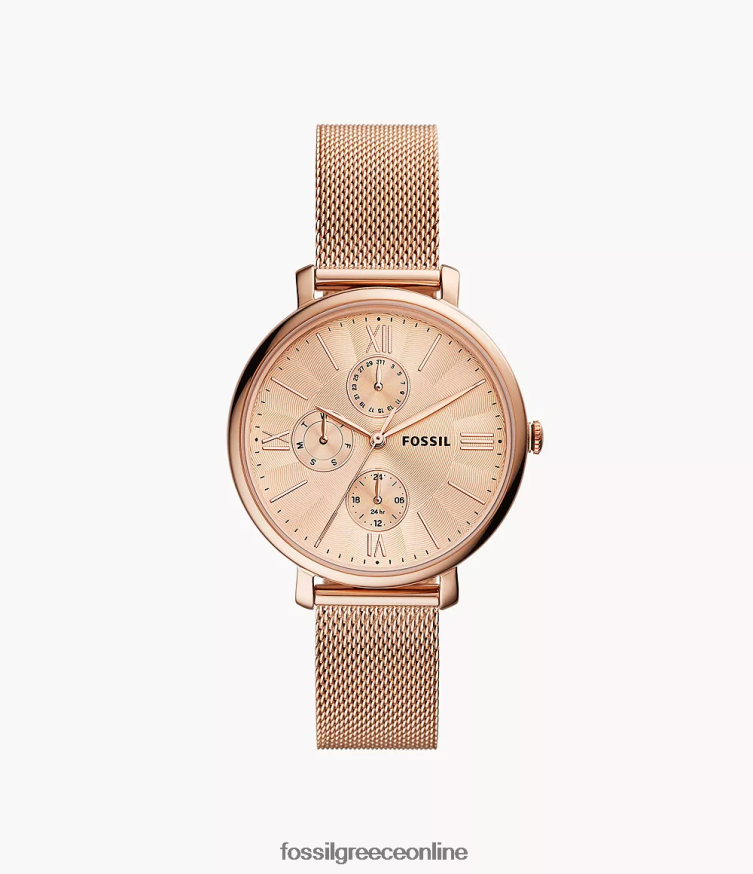 Fossil γυναίκες ρολόι jacqueline πολλαπλών λειτουργιών από διχτυωτό ατσάλι FVT06R45 παρακολουθώ ροζ χρυσός τόνος