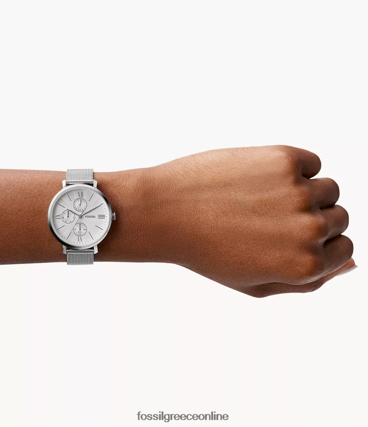 Fossil γυναίκες ρολόι jacqueline πολλαπλών λειτουργιών από διχτυωτό ατσάλι FVT06R60 παρακολουθώ ασημί-τόνος