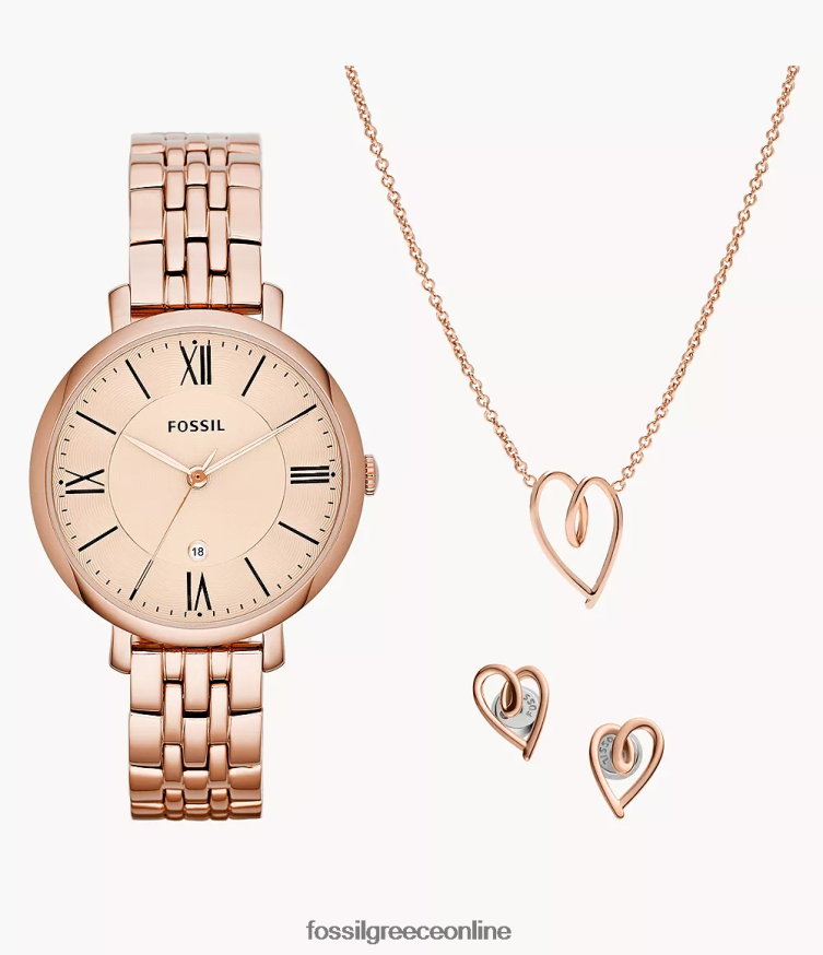 Fossil γυναίκες Σετ ρολογιών και κοσμημάτων από ανοξείδωτο ατσάλι με τρίχες ραντεβού jacqueline FVT06R65 παρακολουθώ ροζ χρυσός τόνος