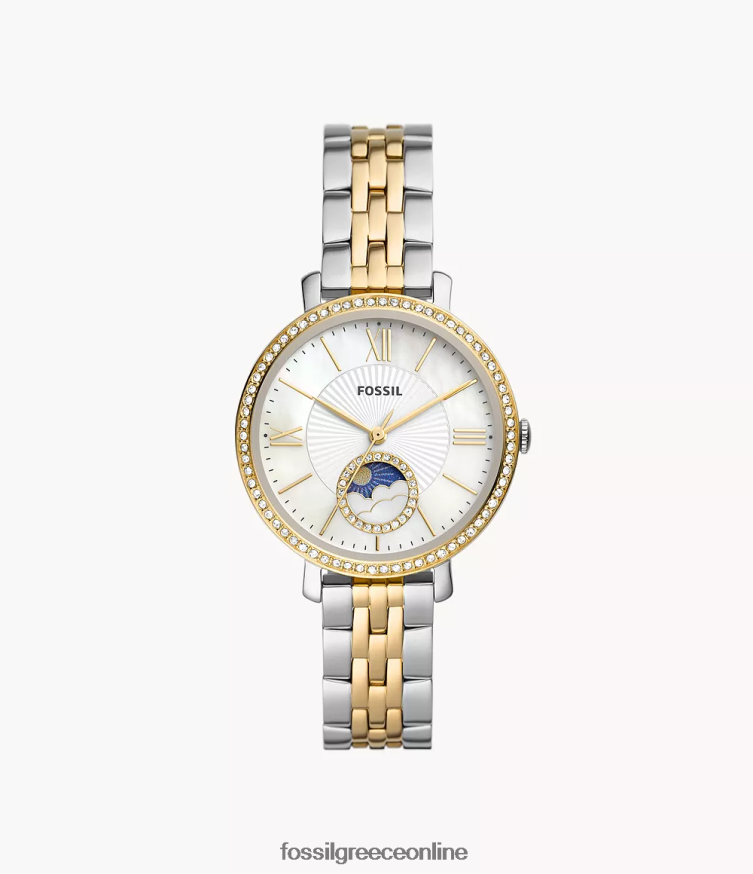 Fossil γυναίκες ρολόι jacqueline sun moon πολλαπλών λειτουργιών από ανοξείδωτο ατσάλι FVT06R55 παρακολουθώ διχρωμία