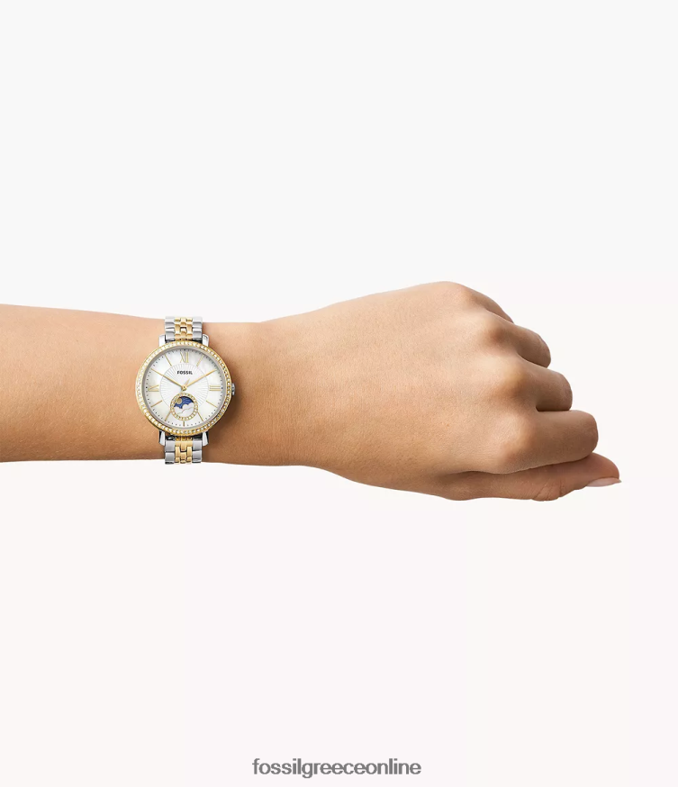 Fossil γυναίκες ρολόι jacqueline sun moon πολλαπλών λειτουργιών από ανοξείδωτο ατσάλι FVT06R55 παρακολουθώ διχρωμία
