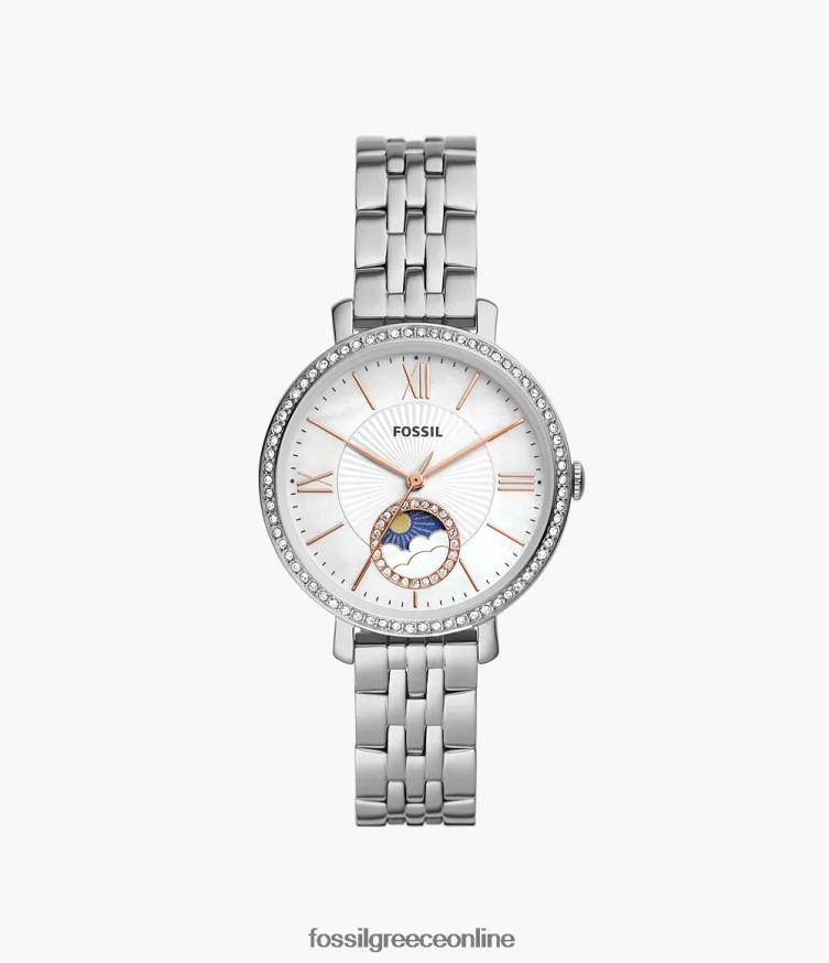 Fossil γυναίκες ρολόι jacqueline sun moon πολλαπλών λειτουργιών από ανοξείδωτο ατσάλι FVT06R69 παρακολουθώ ασήμι