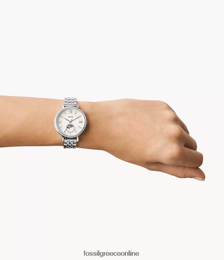 Fossil γυναίκες ρολόι jacqueline sun moon πολλαπλών λειτουργιών από ανοξείδωτο ατσάλι FVT06R69 παρακολουθώ ασήμι
