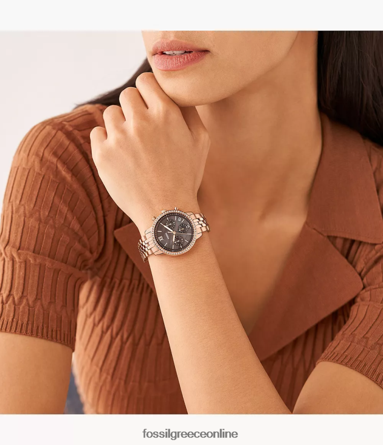Fossil γυναίκες ρολόι neutra χρονογράφος από ανοξείδωτο ατσάλι FVT06R68 παρακολουθώ ροζ χρυσός τόνος