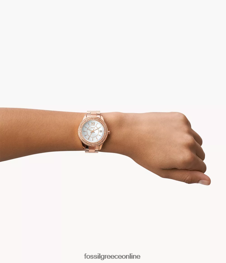 Fossil γυναίκες ρολόι stella από ανοξείδωτο ατσάλι με τρία χέρια FVT06R26 παρακολουθώ ροζ χρυσός τόνος