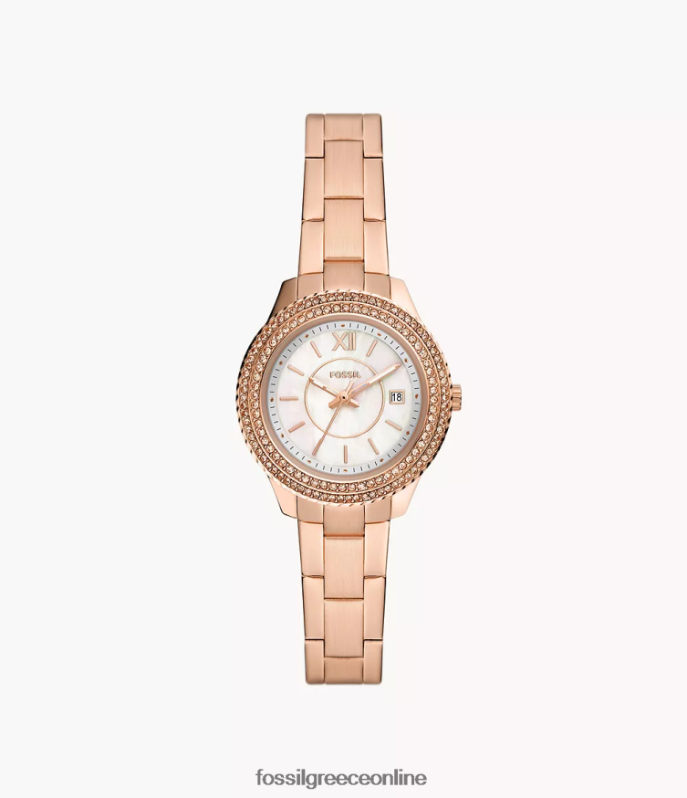 Fossil γυναίκες ρολόι stella από ανοξείδωτο ατσάλι με τρία χέρια FVT06R30 παρακολουθώ ροζ χρυσός τόνος