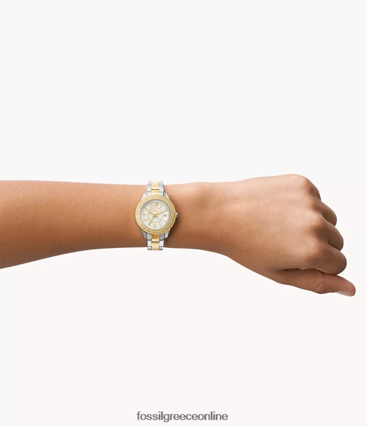 Fossil γυναίκες ρολόι stella από ανοξείδωτο ατσάλι με τρία χέρια FVT06R32 παρακολουθώ διχρωμία