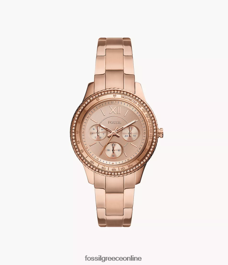 Fossil γυναίκες ρολόι stella sport πολλαπλών λειτουργιών από ανοξείδωτο ατσάλι FVT06R33 παρακολουθώ ροζ χρυσός τόνος