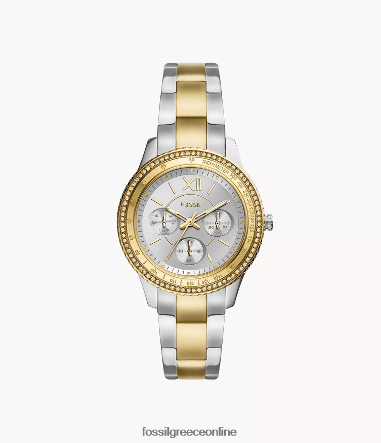 Fossil γυναίκες ρολόι stella sport πολλαπλών λειτουργιών από ανοξείδωτο ατσάλι FVT06R35 παρακολουθώ διχρωμία