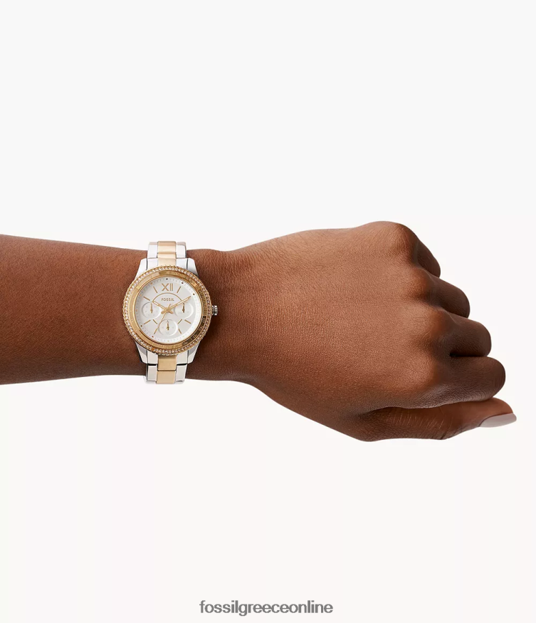 Fossil γυναίκες ρολόι stella sport πολλαπλών λειτουργιών από ανοξείδωτο ατσάλι FVT06R35 παρακολουθώ διχρωμία