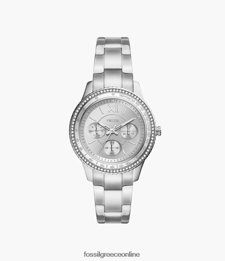 Fossil γυναίκες ρολόι stella sport πολλαπλών λειτουργιών από ανοξείδωτο ατσάλι FVT06R36 παρακολουθώ ασημί-τόνος