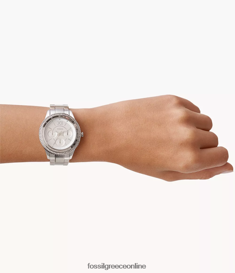 Fossil γυναίκες ρολόι stella sport πολλαπλών λειτουργιών από ανοξείδωτο ατσάλι FVT06R36 παρακολουθώ ασημί-τόνος