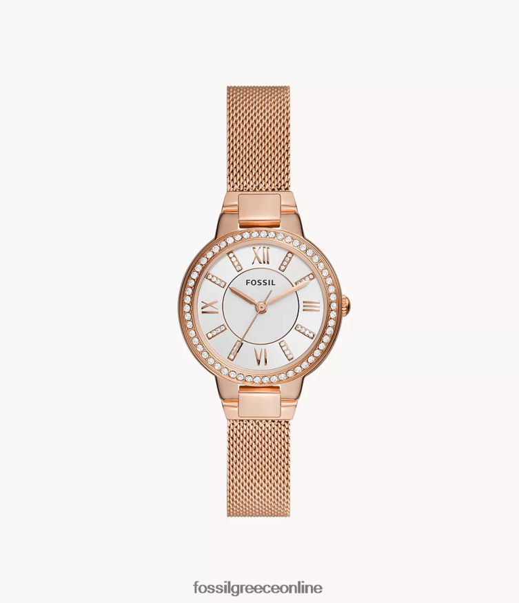 Fossil γυναίκες ρολόι virginia τριών χεριών από ανοξείδωτο διχτυωτό ατσάλι FVT06R37 παρακολουθώ ροζ χρυσός τόνος