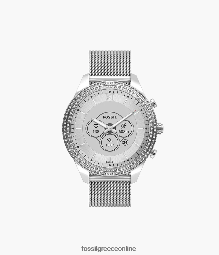 Fossil γυναίκες Stella gen 6 υβριδικό έξυπνο ρολόι από ανοξείδωτο ατσάλι FVT06R225 παρακολουθώ ασήμι