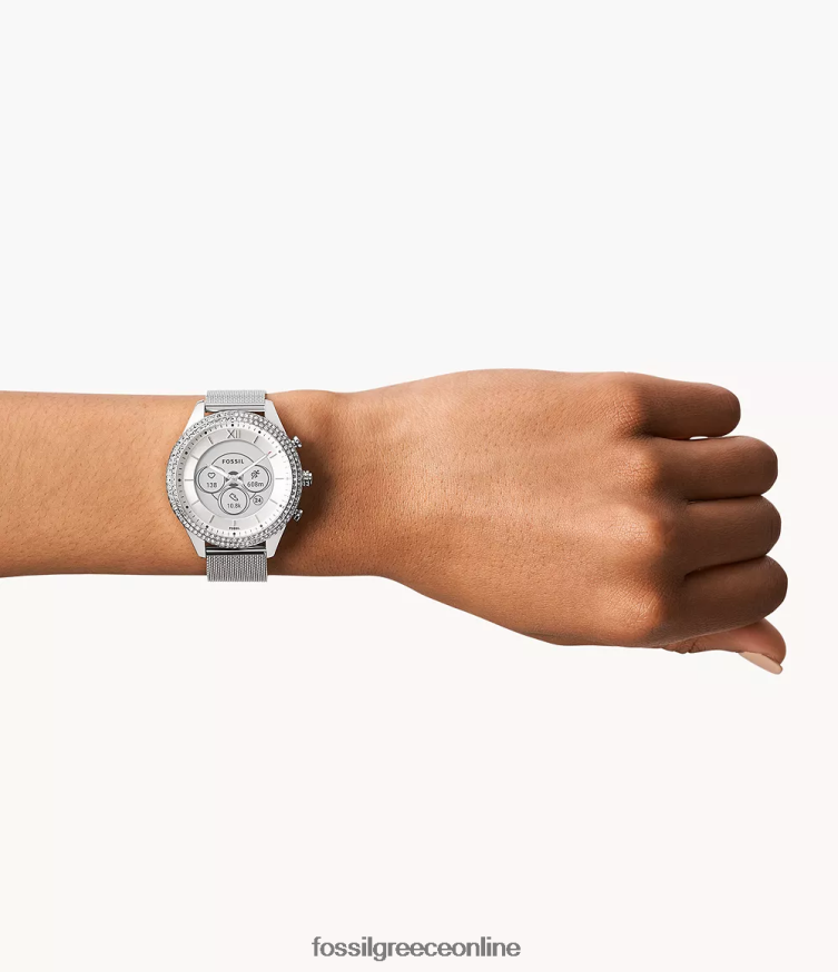 Fossil γυναίκες Stella gen 6 υβριδικό έξυπνο ρολόι από ανοξείδωτο ατσάλι FVT06R225 παρακολουθώ ασήμι