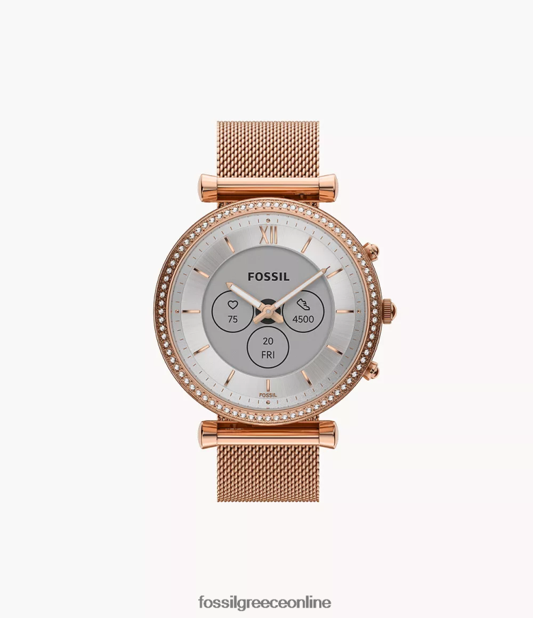 Fossil γυναίκες carlie gen 6 υβριδικό έξυπνο ρολόι από ανοξείδωτο πλέγμα FVT06R13 παρακολουθώ ροζ χρυσός τόνος