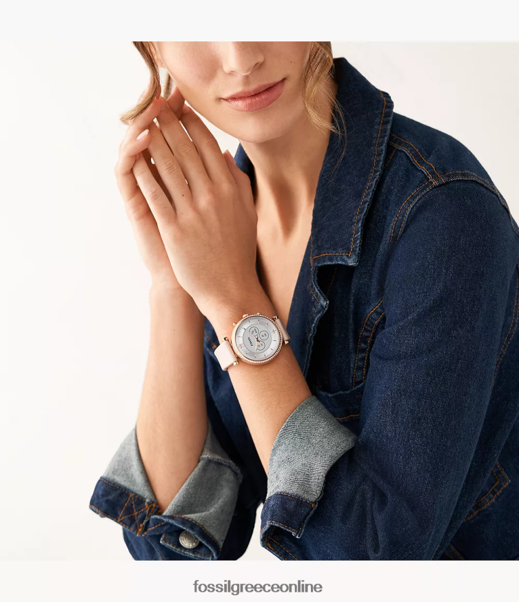 Fossil γυναίκες carlie gen 6 hybrid smartwatch δέρμα FVT06R15 παρακολουθώ ροζ