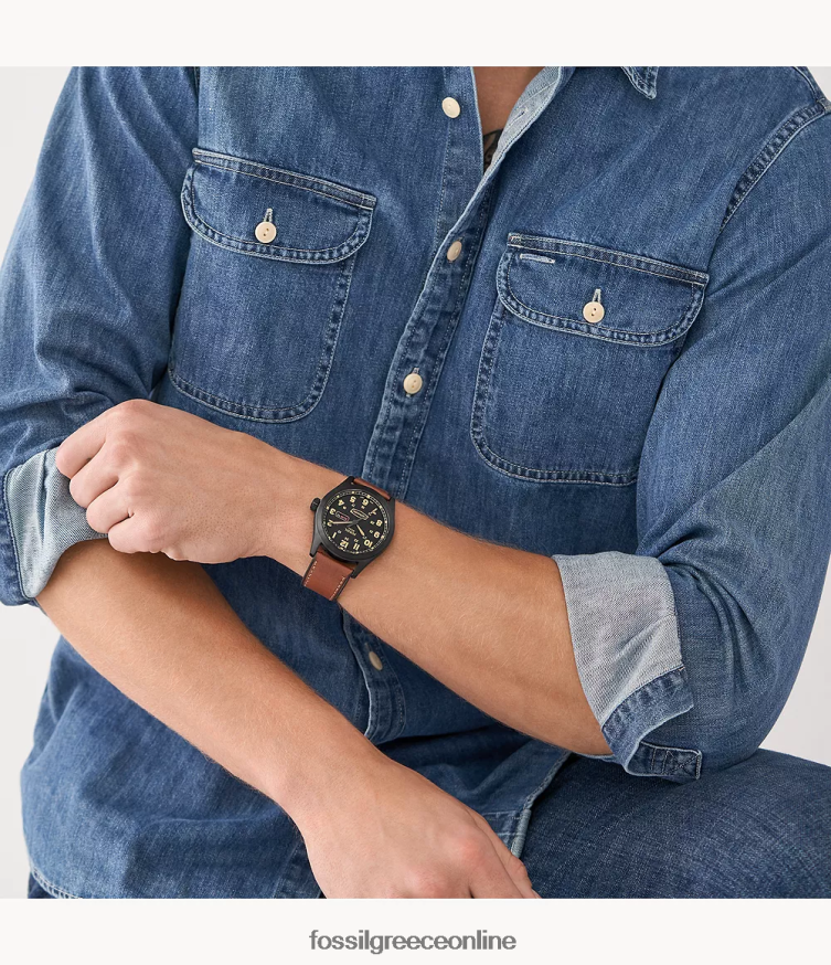 Fossil άνδρες δερμάτινο ρολόι Defender με ηλιακή ενέργεια FVT06R1443 παρακολουθώ αποσκευές