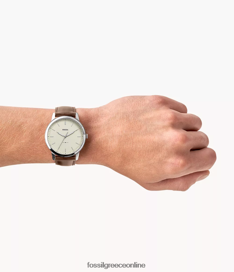 Fossil άνδρες το μινιμαλιστικό δερμάτινο ρολόι τριών χεριών FVT06R1400 παρακολουθώ καφέ
