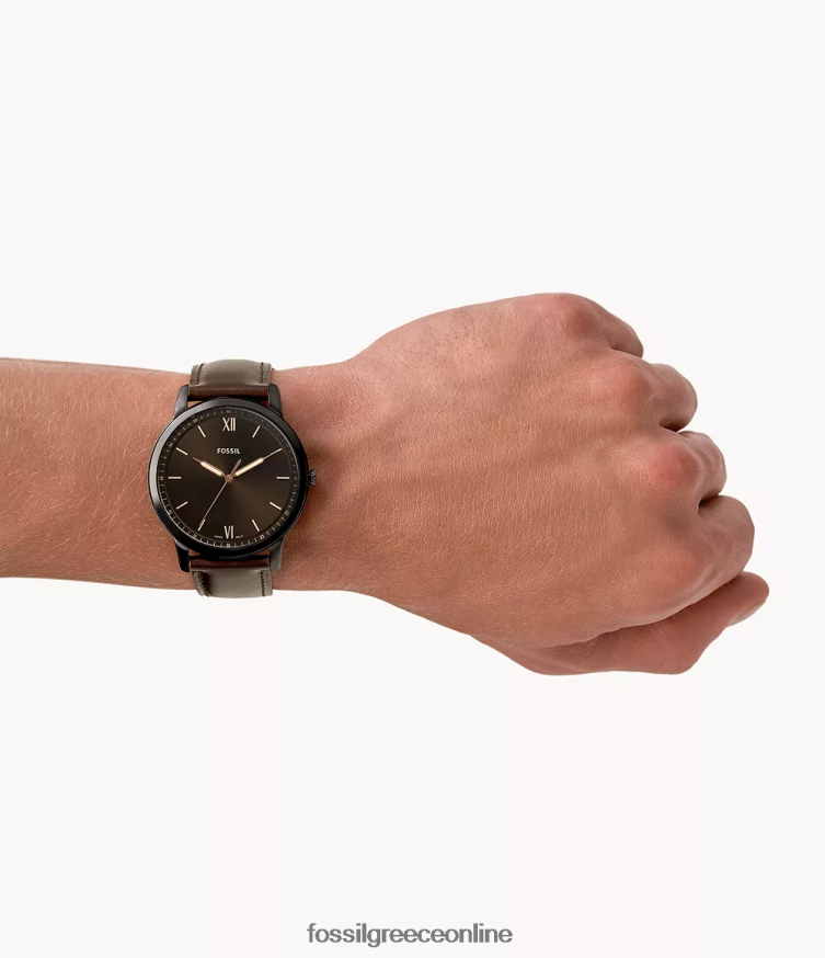 Fossil άνδρες μινιμαλιστικό δερμάτινο ρολόι τριών χεριών FVT06R1405 παρακολουθώ καφέ