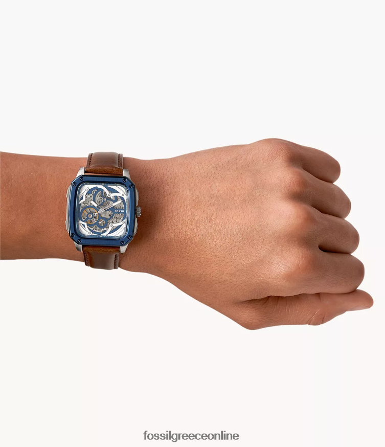 Fossil άνδρες επιγραφή αυτόματο δερμάτινο ρολόι FVT06R1428 παρακολουθώ καφέ