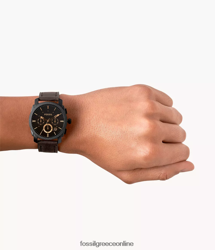 Fossil άνδρες μηχάνημα μεσαίου μεγέθους δερμάτινο ρολόι χρονογράφου FVT06R1435 παρακολουθώ καφέ