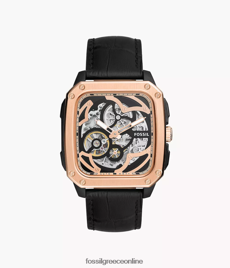 Fossil άνδρες επιγραφή αυτόματο δερμάτινο ρολόι FVT06R1445 παρακολουθώ μαύρος