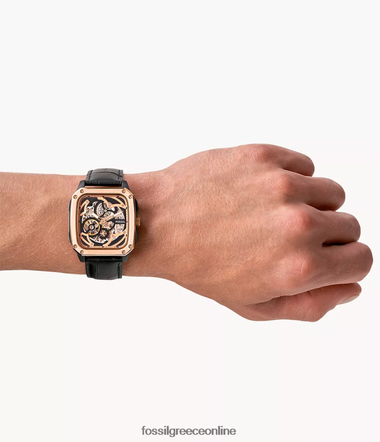 Fossil άνδρες επιγραφή αυτόματο δερμάτινο ρολόι FVT06R1445 παρακολουθώ μαύρος