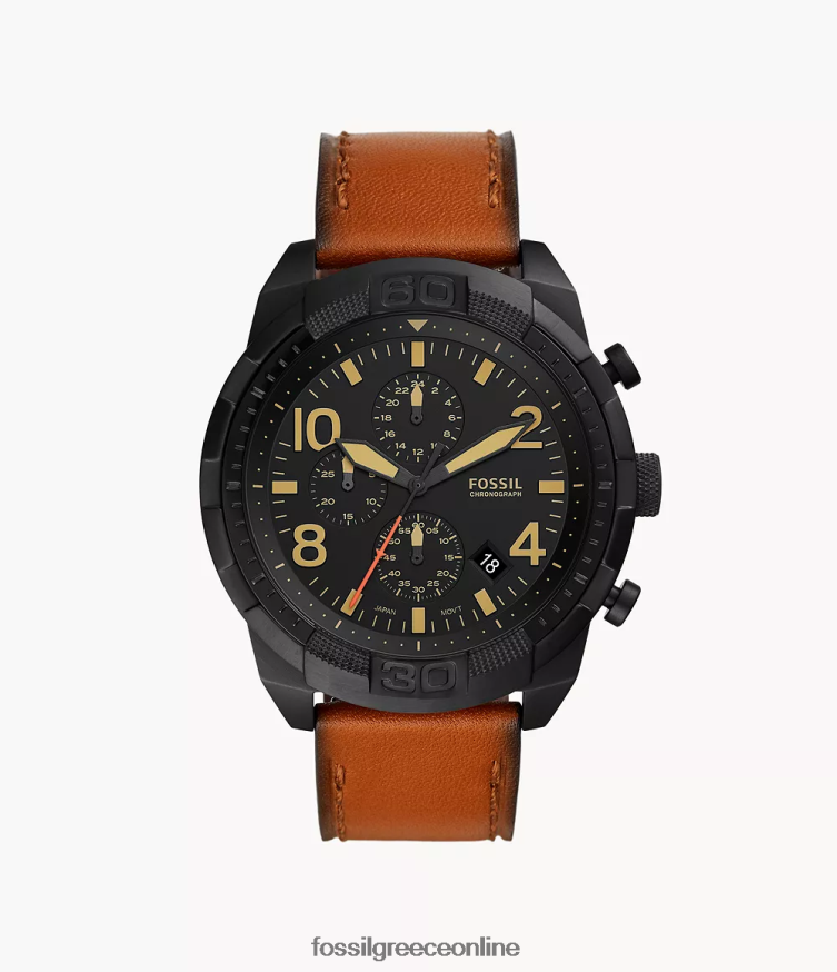 Fossil άνδρες Δερμάτινο ρολόι αποσκευών χρονογράφος bronson FVT06R1393 παρακολουθώ καφέ/μαύρο