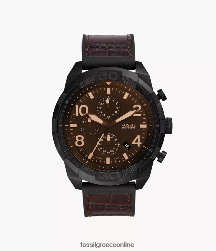 Fossil άνδρες ρολόι από δέρμα και καουτσούκ χρονογράφος bronson FVT06R1582 παρακολουθώ καφέ κρόκο