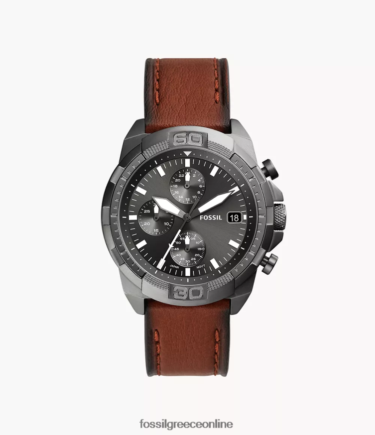 Fossil άνδρες δερμάτινο ρολόι χρονογράφος bronson litehide FVT06R1394 παρακολουθώ καφέ
